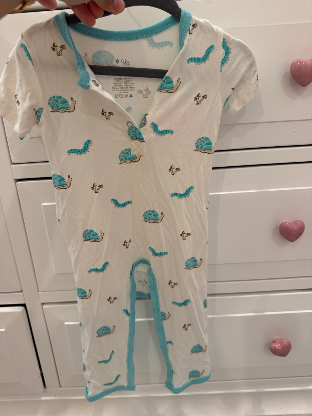 Kyte BABY White One-Piece with Teal Snail & Worm Motif